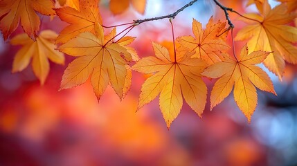 Golden maple leaves create beautiful autumn scene, with their rich colors symbolizing the arrival of the fall season