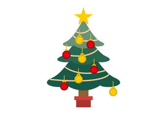 Árbol de navidad con bolas de navidad, regalos y estrella