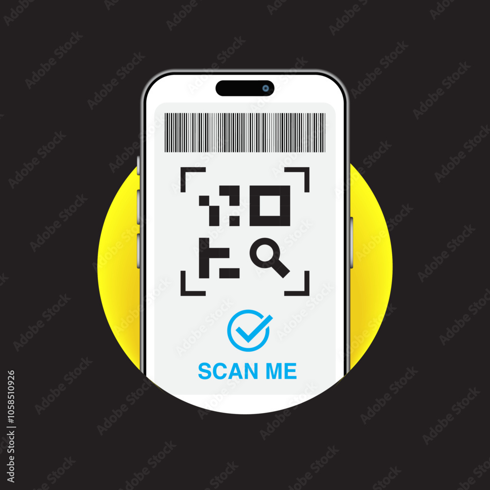 Poster smartphone and mobile qr code and barcode scan me template for app screenshots. perfect for landing 