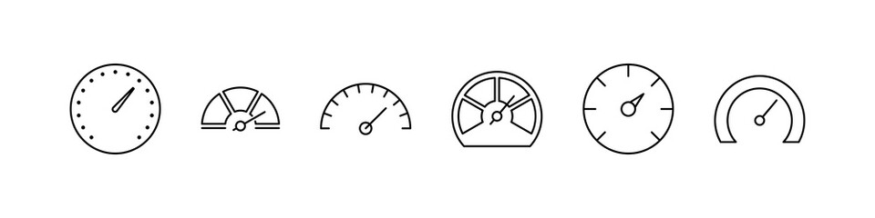Dashboard colorful speedometer icons set. Tachometer icon isolated. Performance indicator sign. Car speed. Fast internet speed sign. Speedometer icon. 3D meter with green, yellow, red indicators.
