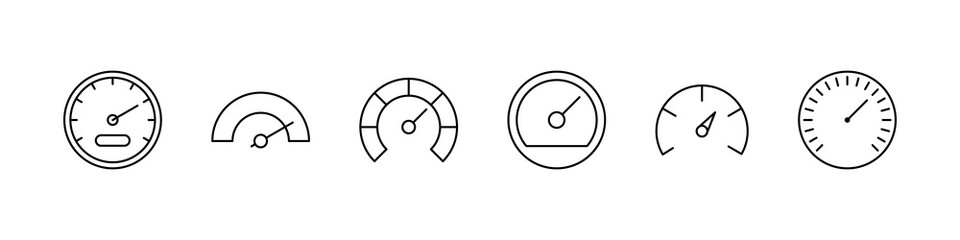 Dashboard colorful speedometer icons set. Tachometer icon isolated. Performance indicator sign. Car speed. Fast internet speed sign. Speedometer icon. 3D meter with green, yellow, red indicators.