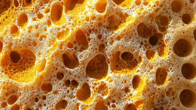 A close-up image of a yellow porous surface, resembling a sponge or honeycomb
