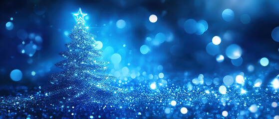 christmas blurred background with blue color theme. 