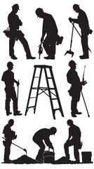 Obraz premium Construction workers vector silhouettes 