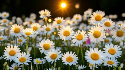Fototapeta premium Daisy field in summer Simple Neutral Background with Free Space for Design