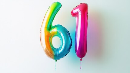 Fototapeta premium Colorful Number 61 Balloons on White Background