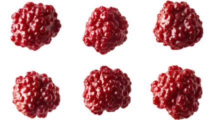 Collection of Vibrant Red Raspberry Fruits on a Transparent Background Generative AI