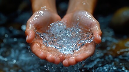 Hands in water pouring out stream of pure living water, symbolizing source of life for all