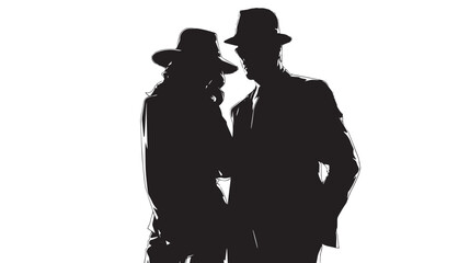 couple woman man detective secret agent criminal silhouette