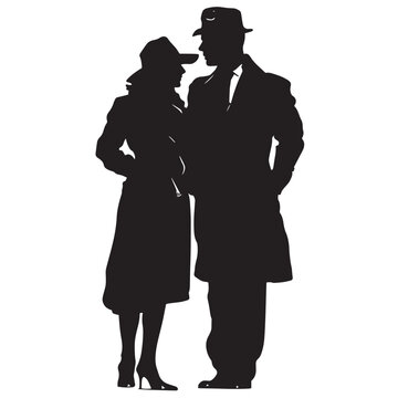 couple woman man detective secret agent criminal silhouette