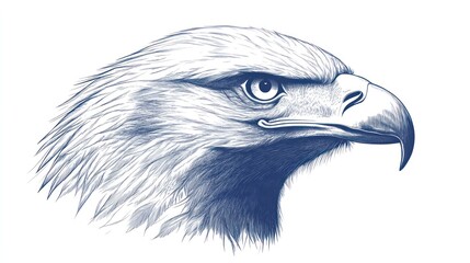 A detailed illustration of an eagle's head, showcasing its sharp features and fierce expression.