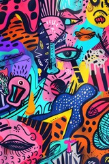 Obraz premium Vibrant Urban Graffiti Artwork with Abstract Shapes and Patterns