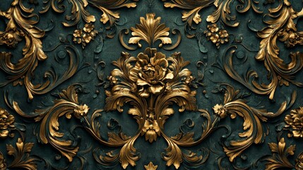 Luxurious Golden Floral Ornament on Dark Background