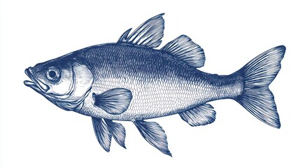 Fototapeta premium Illustration of a fish in a detailed, monochromatic style.