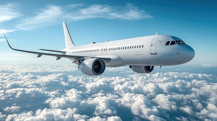 Obraz premium Low-angle shot of white airplane soaring through clear blue sky