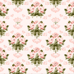 Floral Pattern with Pink Roses on Light Background