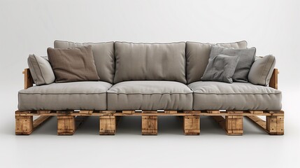 Fototapeta premium Stylish Pallet Sofa with Gray Cushions