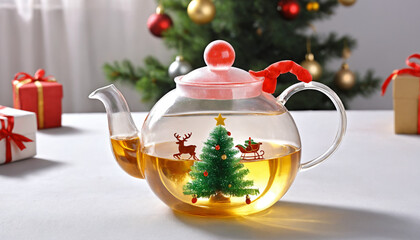 Festive Teapot with Christmas Decor Inside