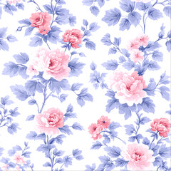 Floral Pattern Design in Soft Pink and Blue Tones