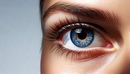 Captivating Azure Gaze: A mesmerizing close-up of a woman's striking blue eye, showcasing long lashes and intricate details.  The image evokes a sense of beauty, mystery, and allure.