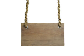 Elegant Warm Oak-Finished Wooden Sign with Natural Fiber Ropes, Transparent Background