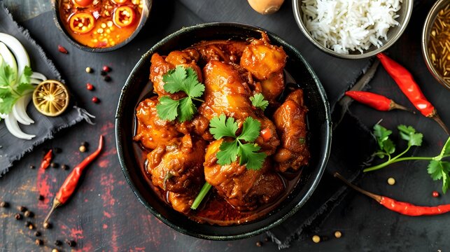 Rendang chicken, Malaysia Indonesia food cuisine curry stew rich flavor dish