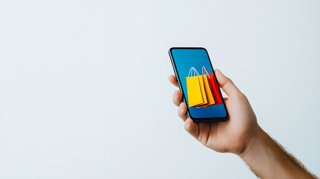 Mobile Shopping Concept With Colorful Bags Displayed