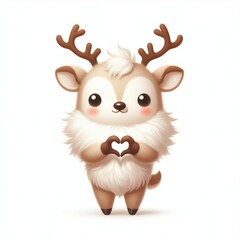 Naklejka premium Cute fluffy reindeer doing mini heart pose