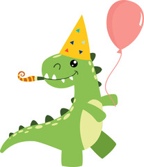 Cute Birthday Dinosaur With Party Horn