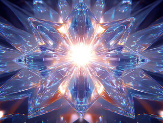 a vibrant and colorful abstract pattern. It features a symmetrical design with a central bright light.