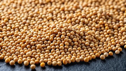Fototapeta premium Microscopic view of white mustard seeds on a dark background, botany, scientific study, microscopic images