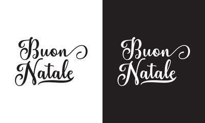 Christmas Lettering. Buon Natale.  Winter holiday in Italy. Congratulation on Italian. isolated on white and black background. Vector illustration. EPS 10 