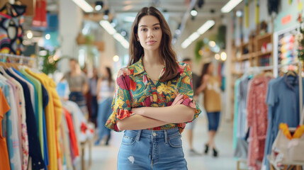 Fototapeta premium young woman standing on fashion runway