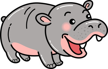 Hippo cartoon, hippopotamus, characters, vector illustration, line art