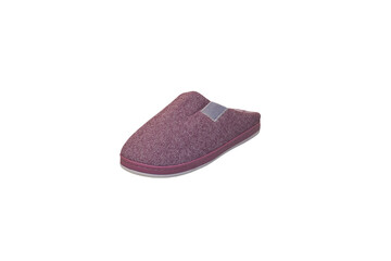 purple slipper isolated, home soft slippers on a white background, warm winter slippers