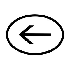 Left-pointing arrow inside oval outline

