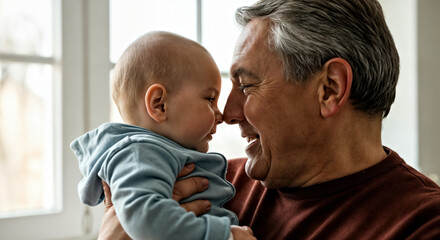 Loving Connection Between Grandfather and Baby in Sunlit Room