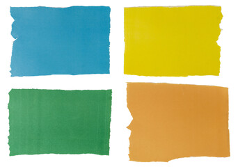 Isolated set of torn color pieces of matte paper on white background