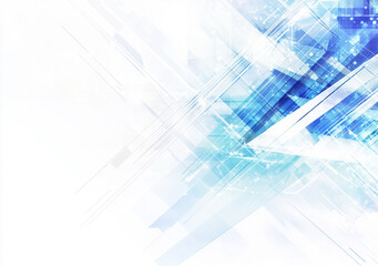 Obraz premium Abstract blue and white background with geometric shapes creates modern and dynamic visual experience. interplay of colors and lines evokes sense of depth and innovation