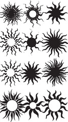 Fototapeta premium Decoration of Sun Silhouette Collection , black silhouettes isolated on white background