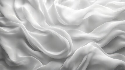 Fototapeta premium a graceful white silk fabric billows and dances in the air, captured in high detail against a stark white background, emphasizing its elegant flow and texture