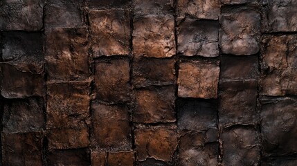 Artistic representation of a handmade brown brick wall texture, perfect for backgrounds. This handmade brick wall texture provides a unique canvas with ample copy space for design projects.