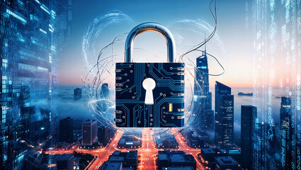 データ保護とサイバーセキュリティを重視したビジネスプライバシーの背景デザイン。生成AI