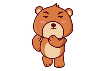 Cute Bear Thinking with Hand on His Chin Illustrations