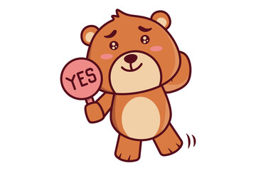 Cute Bear Holding Yes Sign Illustration