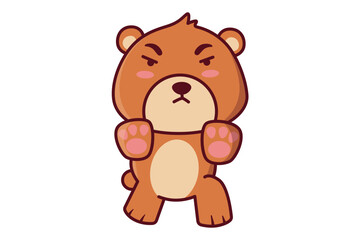 Cute Bear with Fierce Face and Hands in Front Illustration