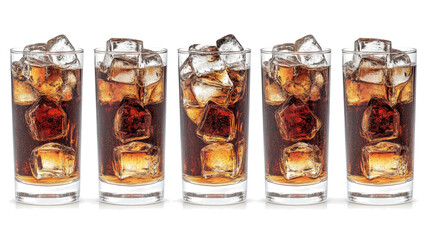 Collection of Refreshing Cola Drinks With Ice Cubes on Display Generative AI