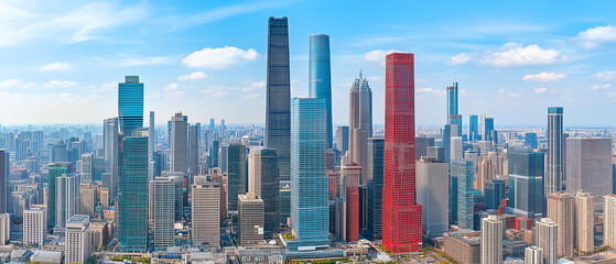 Obraz premium Modern City Skyline with Tall Skyscrapers.
