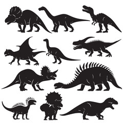 Dinosaur silhouettes set , black silhouettes isolated on white background