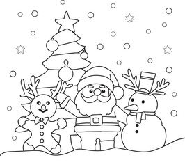 Santa and snow man hand draw Coloring